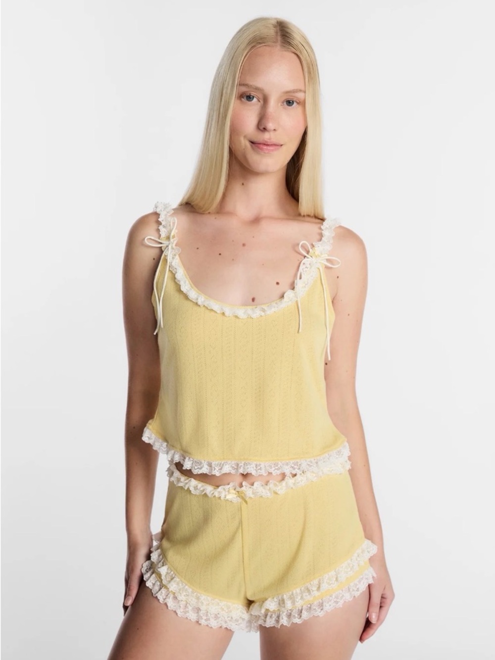 Kacey Lee Women's Pointelle Ruffle Sleep Set, 2-Piece, Size XL